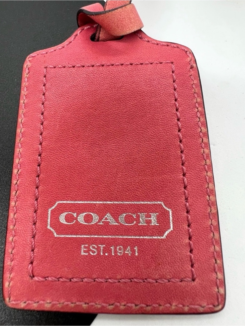 Coach Red Leather Luggage Tag with Silver Logo